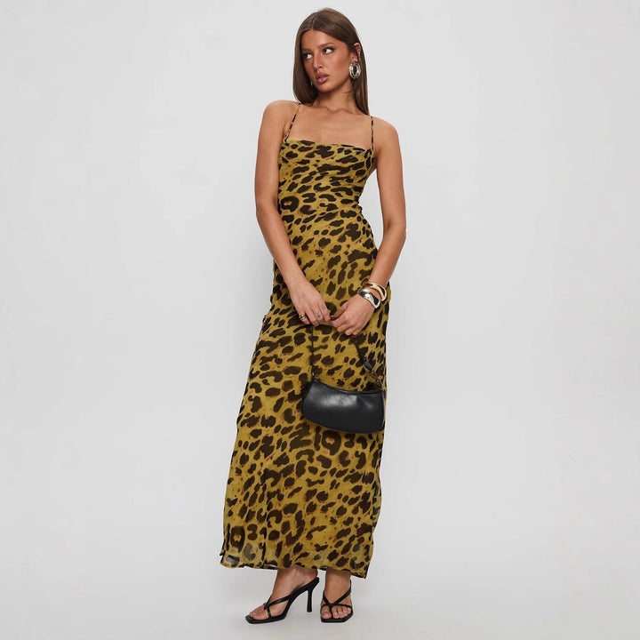Damen Elegantes Abendkleid mit floralem Spitzenmuster und Spaghettiträgern Drune