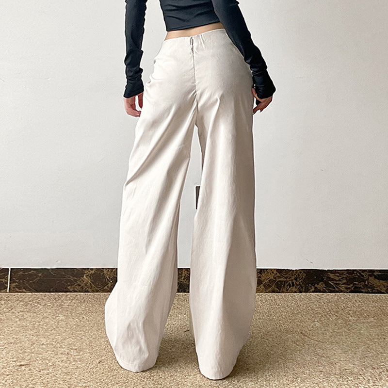 Damen hochtaillierte Palazzohose mit Drapé-Detail und weitem Bein Drune