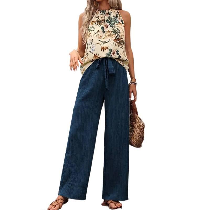 Damen Freizeithose mit gestreiftem Design und hochwertigem Taillengürtel Drune