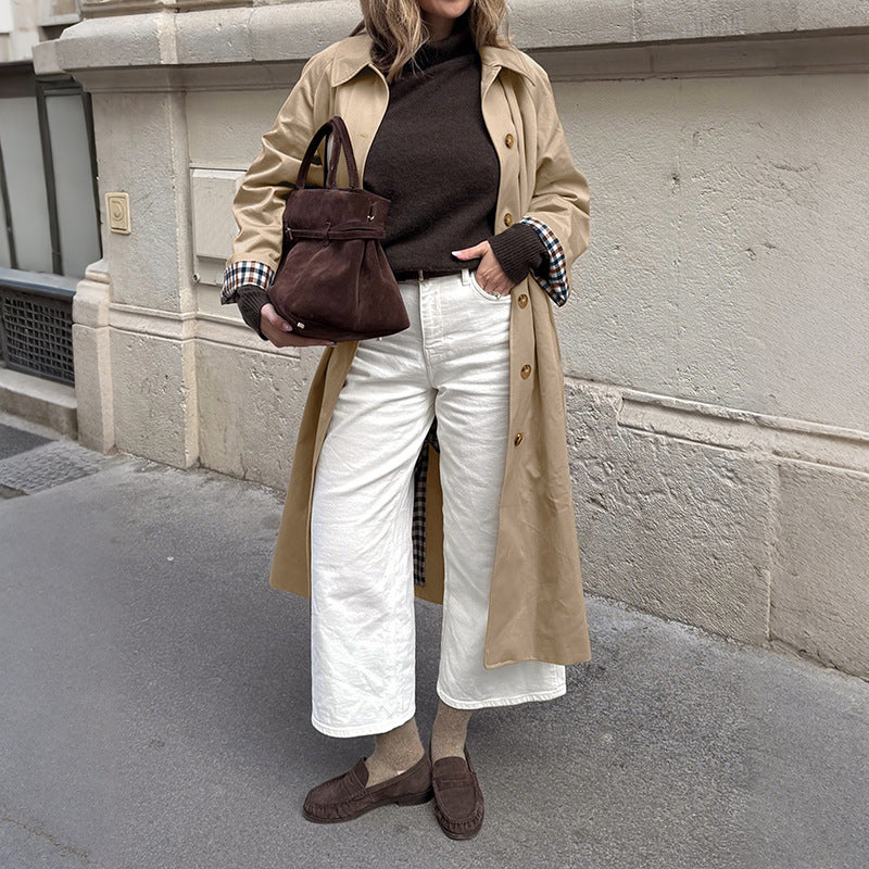 Damen Klassischer Trenchcoat mit kariertem Innenfutter Drune