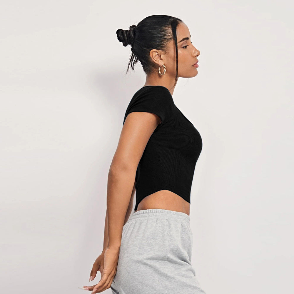 Damen cropped Oberteil mit quadratischem Ausschnitt und Knopfleiste Drune