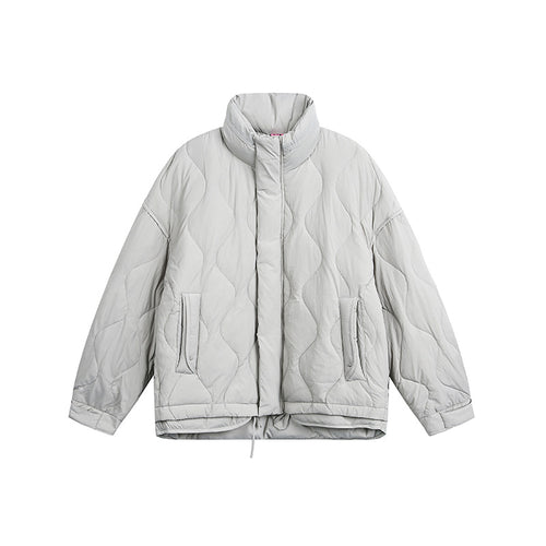 Damen Oversize gesteppte Jacke mit Stehkragen, Wellensteppung und Tunnelzug Drune