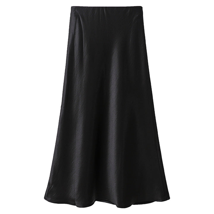 Damen nan eleganter Midirock aus Satin mit A-Linie und nahtlosem Bund Drune