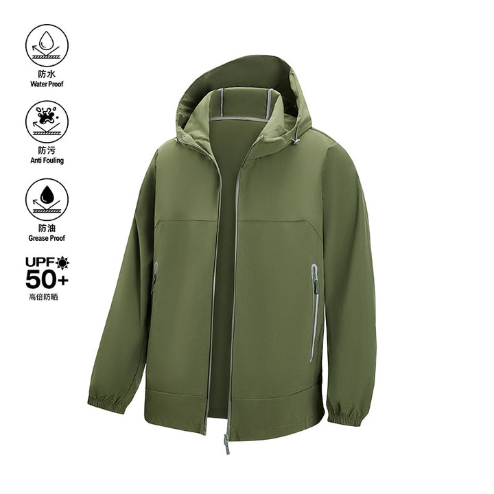 Herren Leichte technische Softshell-Windjacke mit Kapuze, wasserabweisender Membran und Reißverschlusstaschen Drune