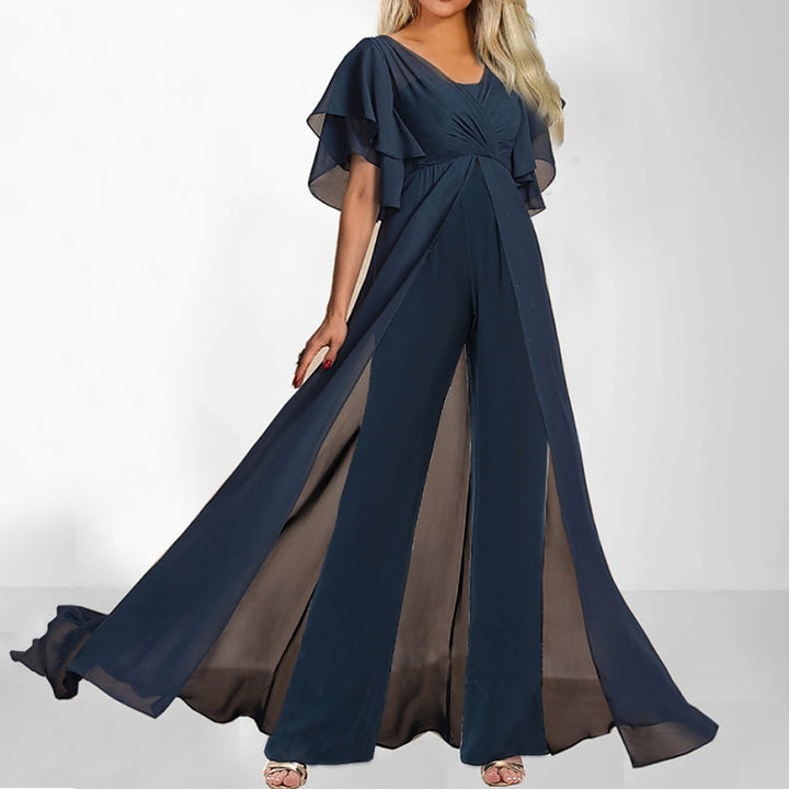 Damen Eleganter Palazzo-Jumpsuit mit schwingenden Ärmeln und transparenten Einsätzen Drune