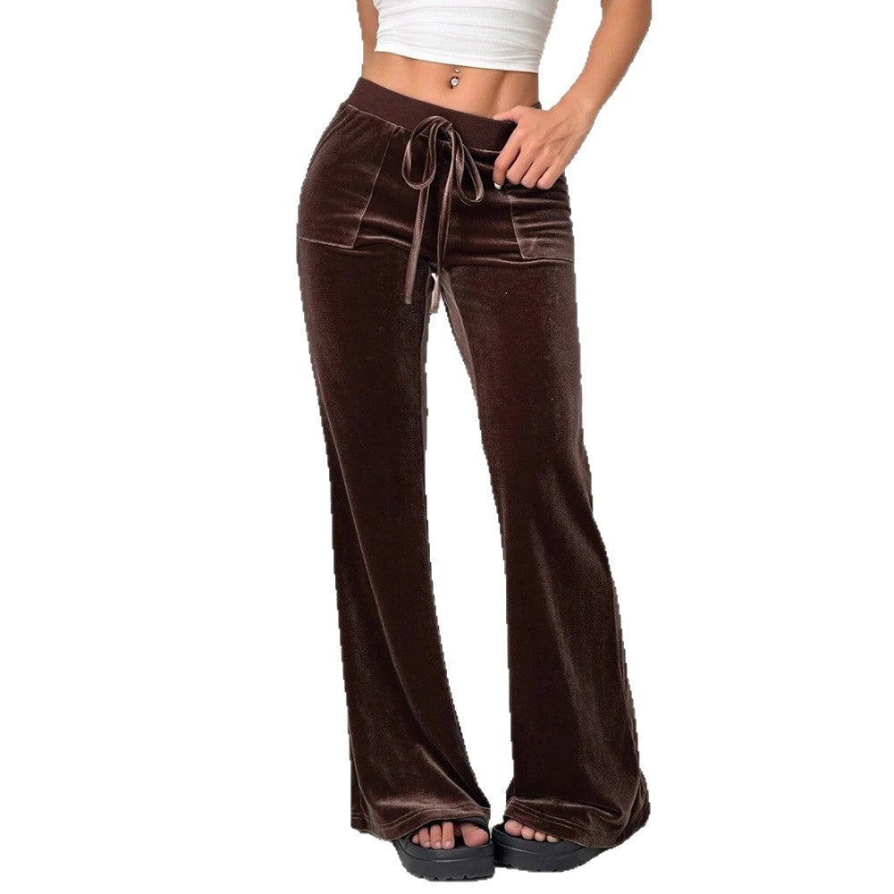 Damen Velours Freizeithose mit elastischem Bund und Taschen Drune