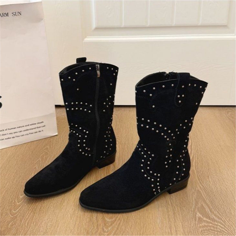 Damen Western-Ankleboots aus Veloursleder mit Nietenbesatz und seitlichem Reißverschluss Drune