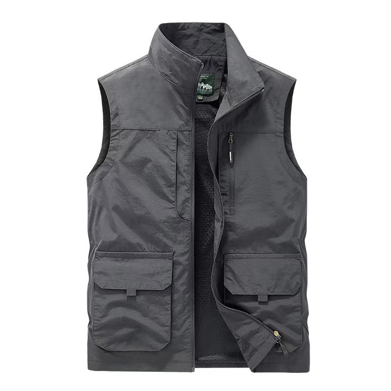 Herren Multifunktionale Utility-Weste mit Stehkragen und Mehrfachtaschen Drune