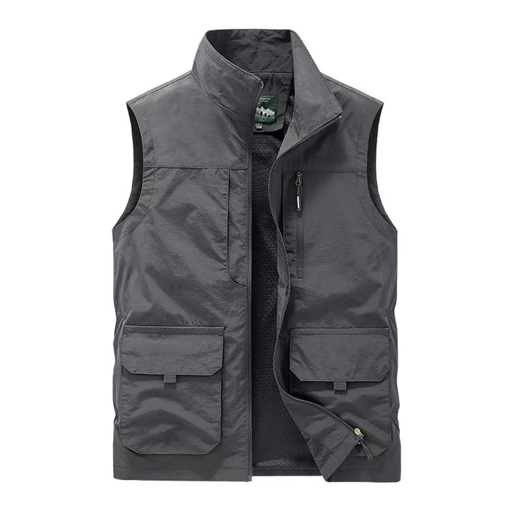 Herren Multifunktionale Utility-Weste mit Stehkragen und Mehrfachtaschen Drune