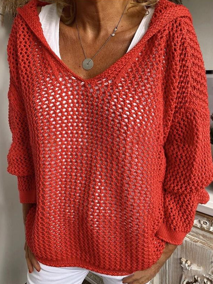Damen leichter Strickpullover Hoodie Drune