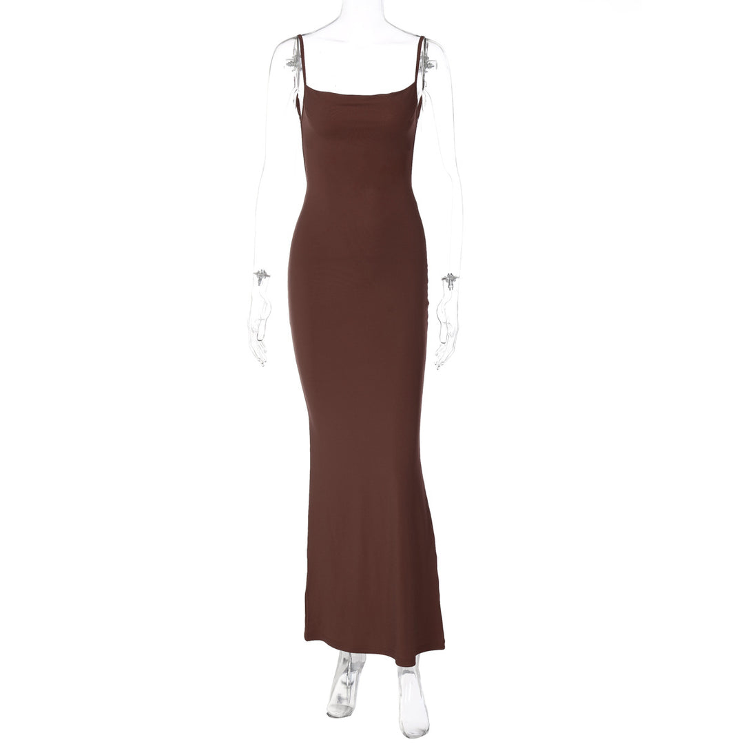 Damen Figurbetontes Langkleid mit schmalen Spaghetti-Trägern Drune