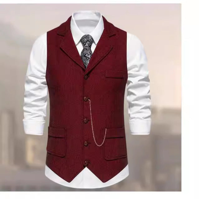 Herren nan Vintage-Weste mit Reverskragen Uhrenkette und Brusttasche Drune