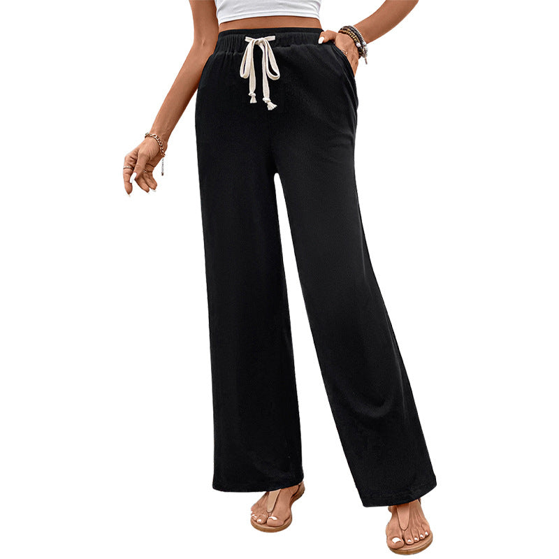 Damen Weite High-Waist Lounge-Hose mit Kordelzug und Eingrifftaschen Drune