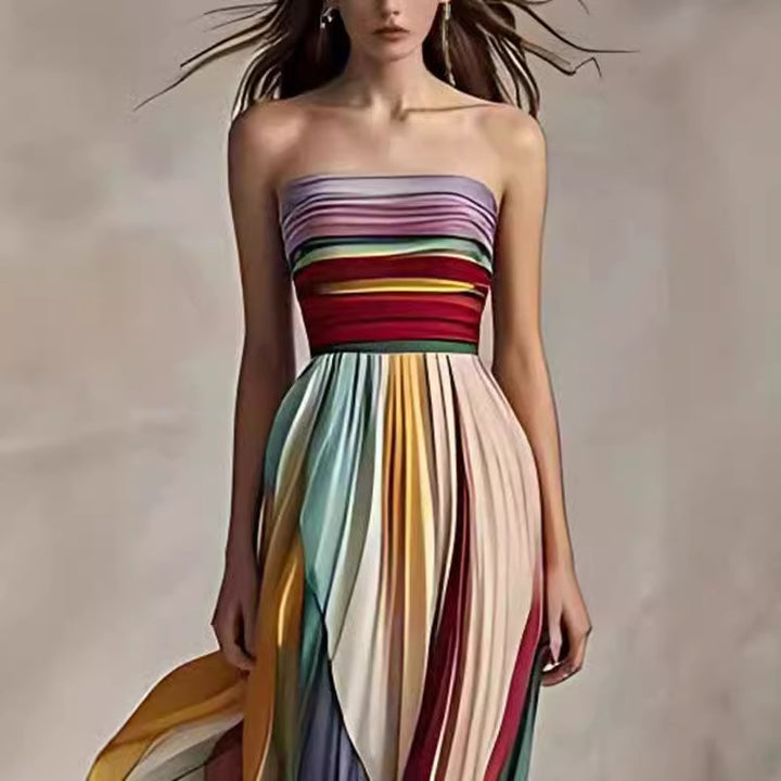 Damen Maxikleid mit schwingenden Falten und elegantem Bandeau-Ausschnitt Drune