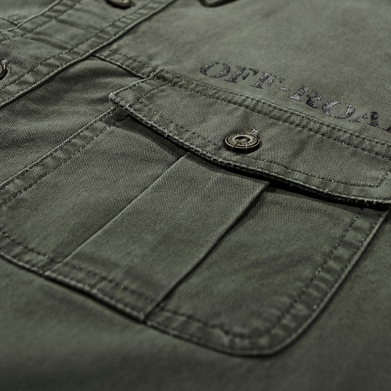 Herren Robustes Canvas-Utility-Hemd mit Brusttaschen und Kentkragen Drune