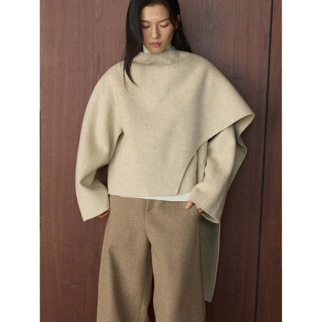 Damen Cape Mantel mit asymmetrischem Überwurf und Wollmix Drune