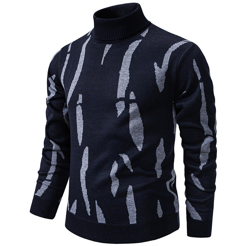 Herren Strukturierter Rollkragenpullover mit abstraktem Jacquardmuster und gerippten Abschlüssen Drune