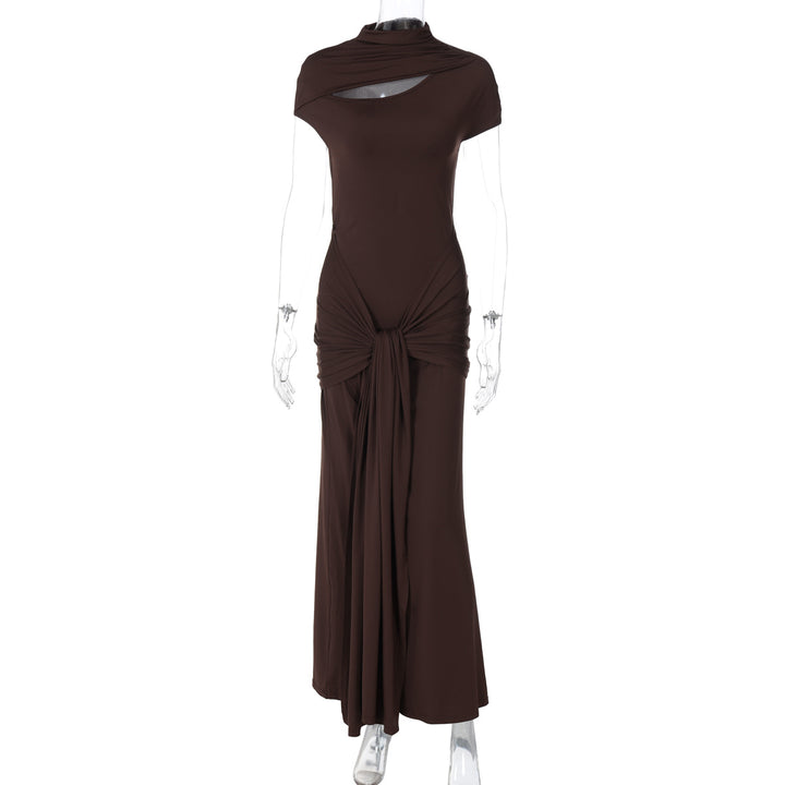 Damen Elegantes Langarm-Maxikleid mit raffiniertem Knotendesign Drune