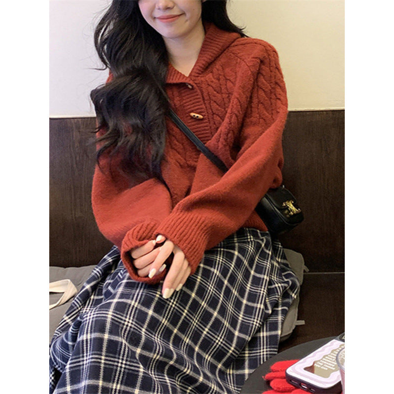 Damen Strickpullover mit großem Kragen Drune