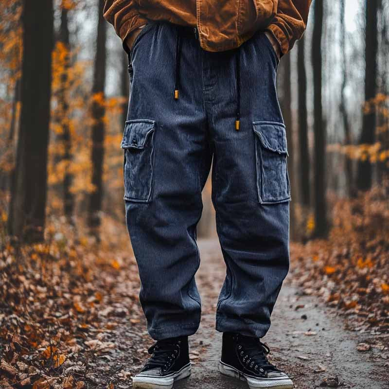 Herren Kord-Cargohose mit Tunnelzug, Bündchen und aufgesetzten Klappentaschen Drune