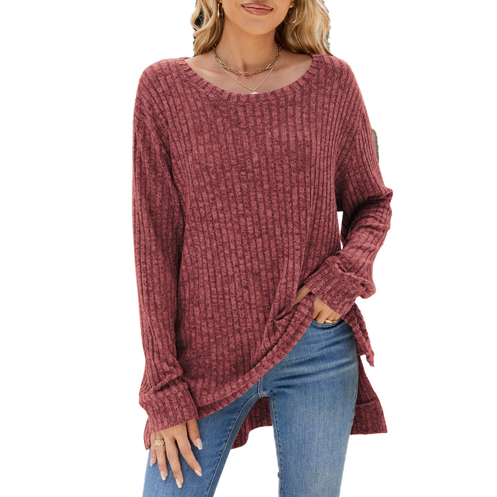 Damen lässiges Langarmshirt aus samtigem Rippstrick Drune