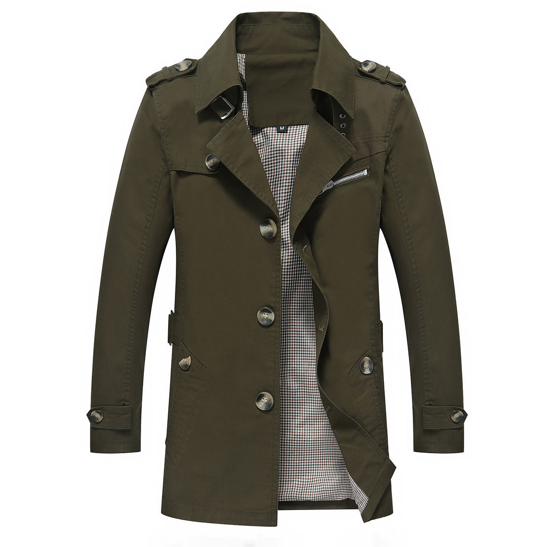 Herren Leichter Trenchcoat im Fieldstil mit Epauletten und Karofutter Drune