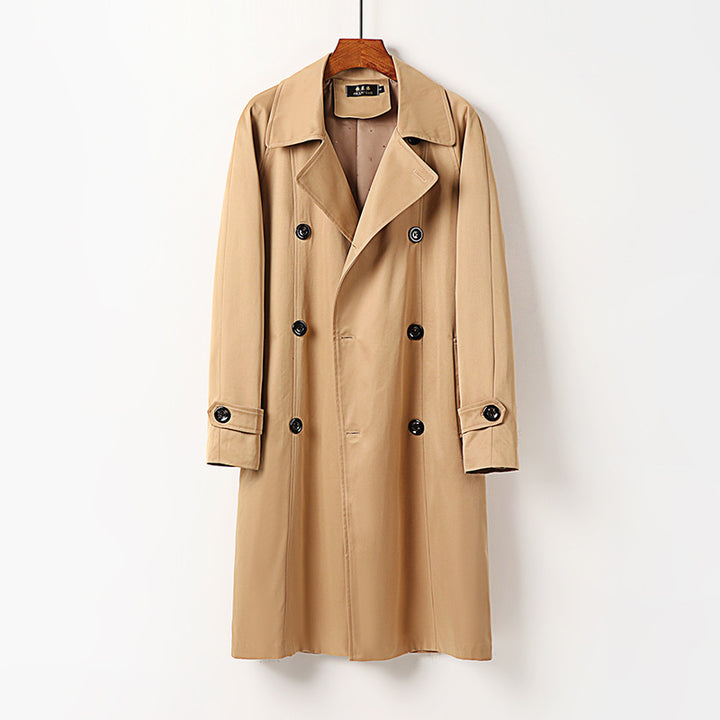 Herren Wasserabweisender Doppelreihiger Trenchcoat mit breitem Revers und knieumspielender Länge Drune