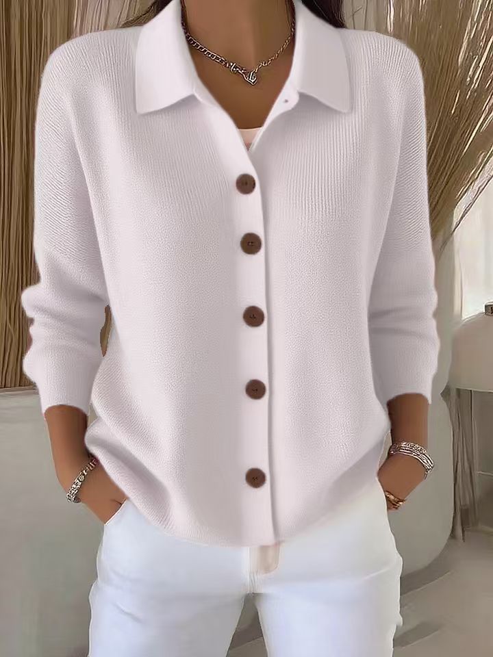 Damen nan Feinstrickjacke mit Hemdkragen und durchgehender Knopfleiste Drune