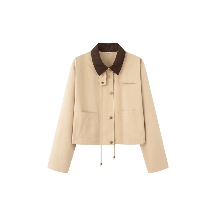 Damen Kurze Boxy-Übergangsjacke mit Cordkragen, Kordelzug und aufgesetzten Taschen Drune