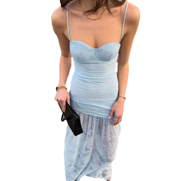 Damen Gerafftes Maxikleid mit Spitzen-Overlay Drune