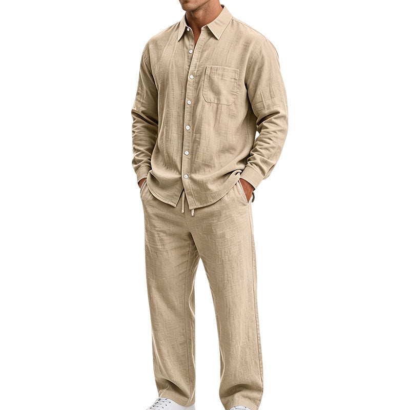 Herren Entspanntes Zweiteiliges Lounge-Set aus Strukturjersey mit Hemdkragen Drune