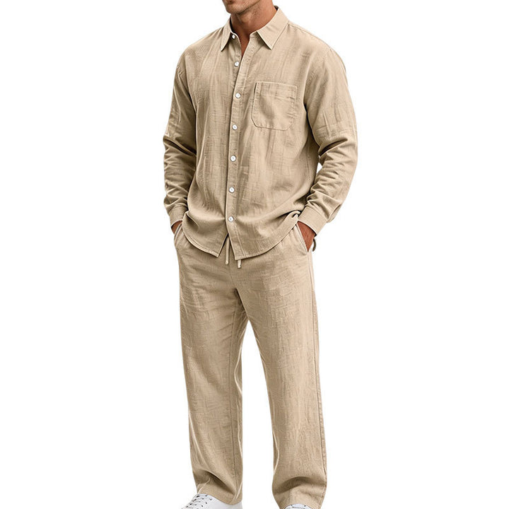 Herren Entspanntes Zweiteiliges Lounge-Set aus Strukturjersey mit Hemdkragen Drune
