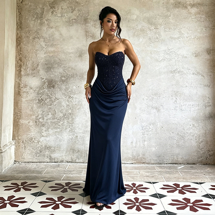 Damen Elegantes Abendkleid mit Herz-Ausschnitt und schimmerndem Oberteil Drune