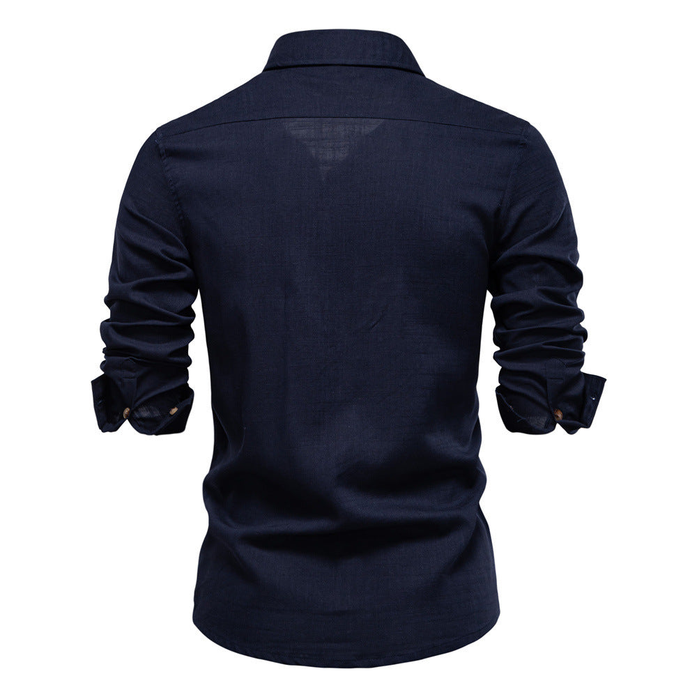Herren nan Workshirt aus Denimoptik mit doppelten Brusttaschen und Kontrastnähten Drune