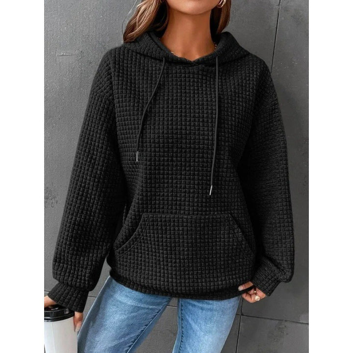Damen Waffelstruktur Kapuzenpullover mit gemütlichem Schnitt und praktischer Tasche Drune