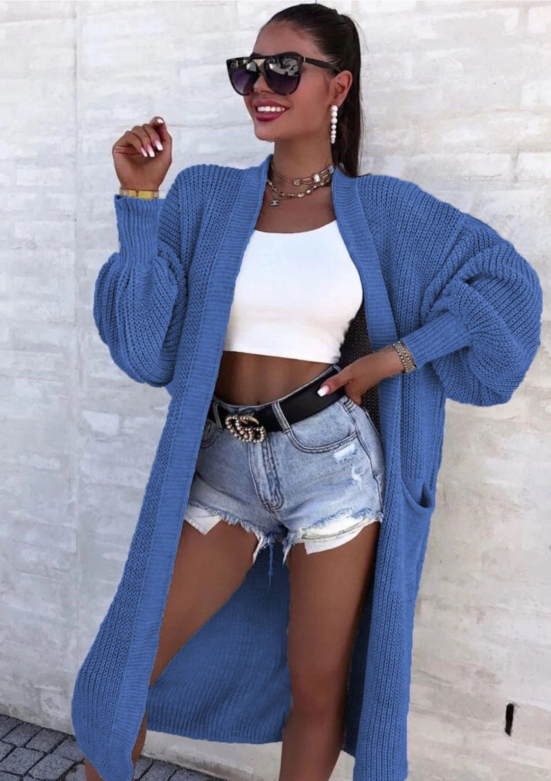 Damen Lange Strickjacke Drune