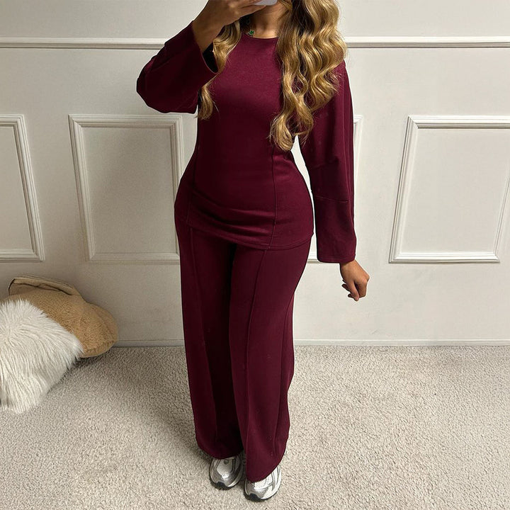 Damen nan weiches Lounge-Set mit tailliertem Sweatshirt, formgebenden Nahtdetails und weitem Palazzohosen-Bein Drune