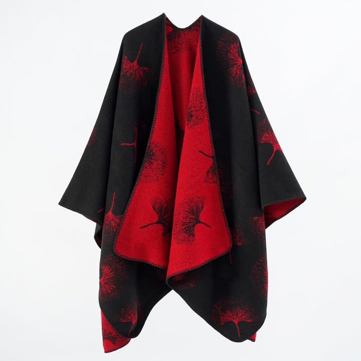 Damen Oversize‑Wickelcape aus jacquardgestricktem Wollmix mit Pusteblumenmuster Drune