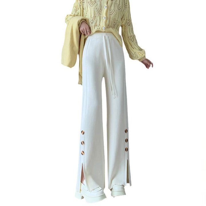 Damen Weitgeschnittene Strickhose mit Knopfdetails Drune
