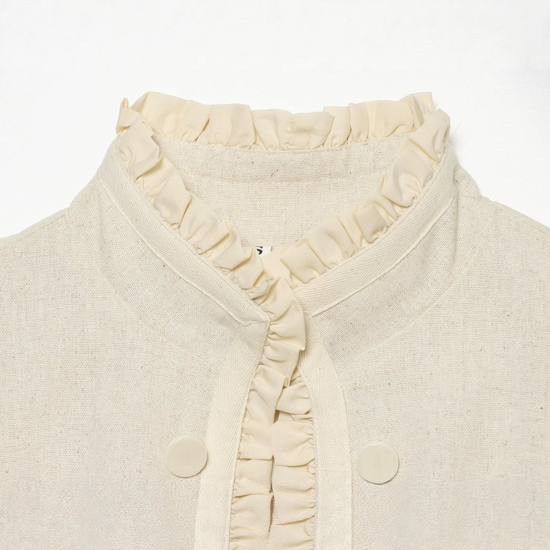 Damen Kurzjacke mit Rüschenkragen und dekorativer Doppelknopfleiste Drune