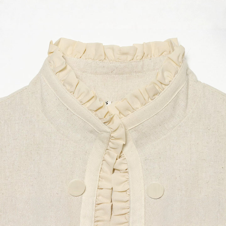 Damen Kurzjacke mit Rüschenkragen und dekorativer Doppelknopfleiste Drune