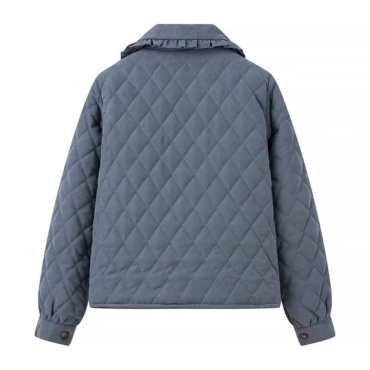 Damen nan gesteppte Kurzjacke mit Rüschkragen, Bindebändern und aufgesetzten Taschen Drune