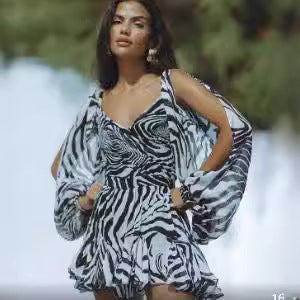 Damen luftiges Strandkleid mit asymmetrischem Chiffon und taillierter Silhouette Drune
