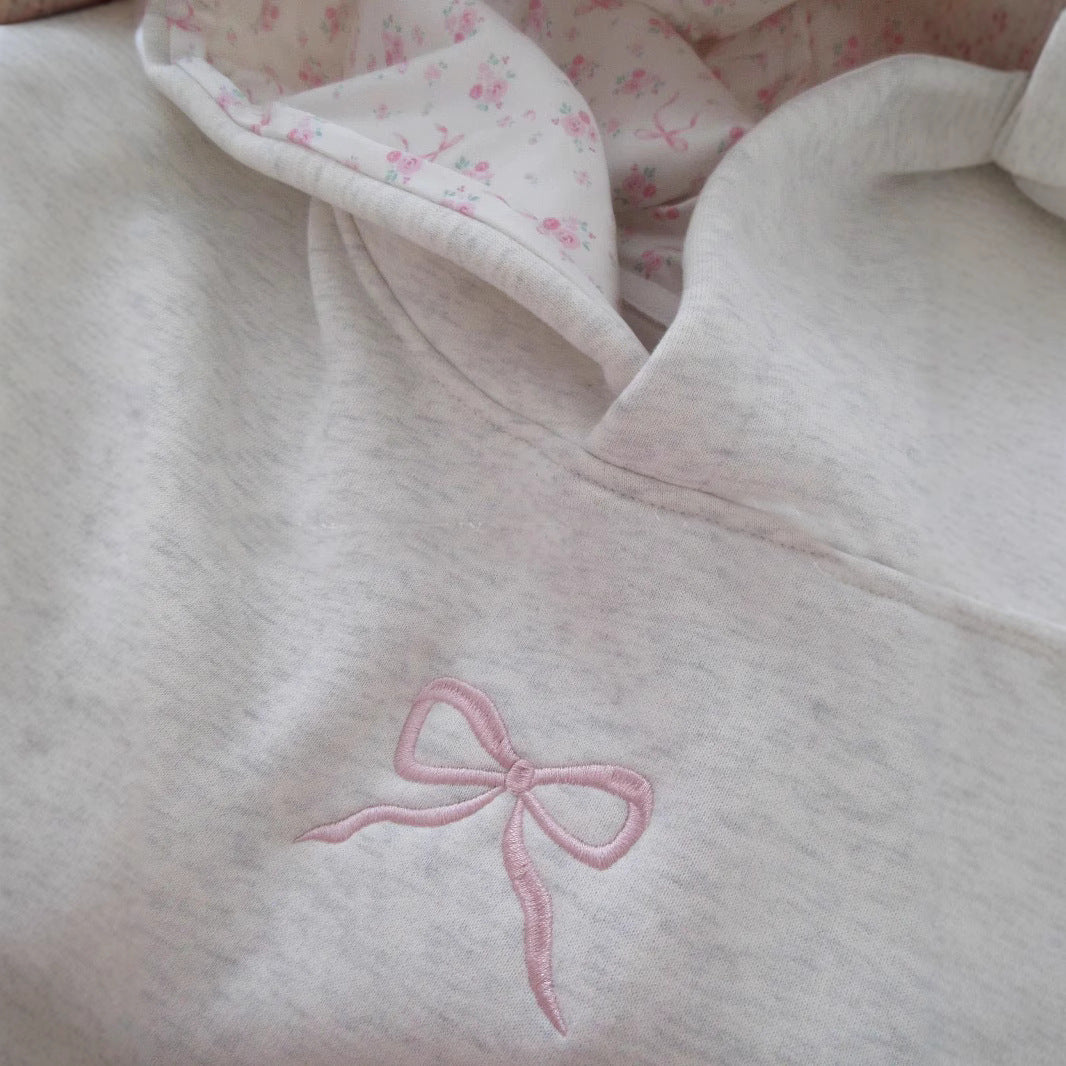 Damen-Hoodie mit floralem Stickdesign und bedrucktem Kapuzenfutter Drune