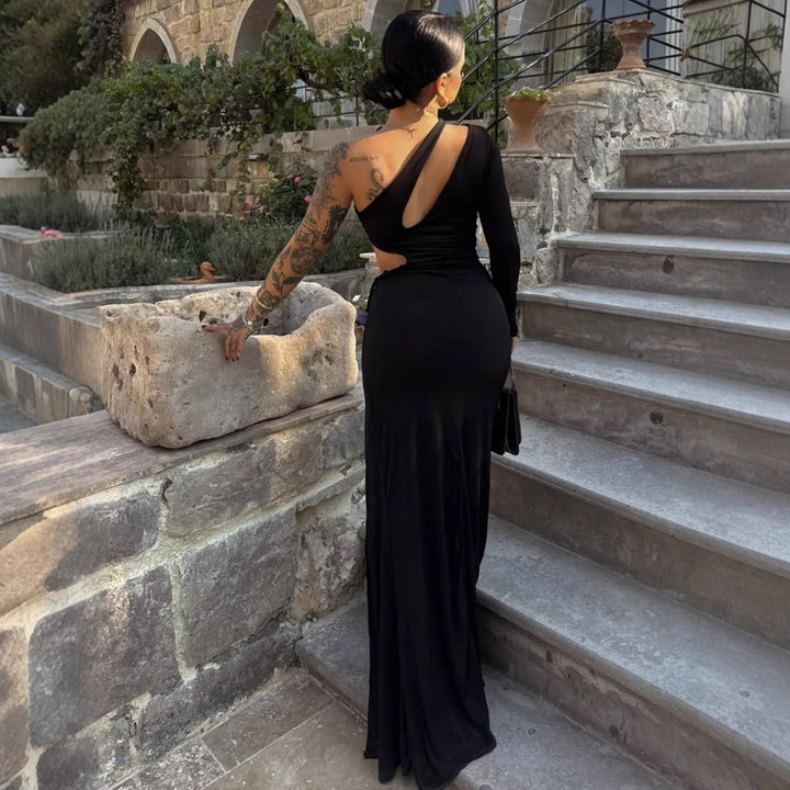 Damen Elegantes asymmetrisches Kleid mit Schößchen und hautfreundlichem Stoff Drune