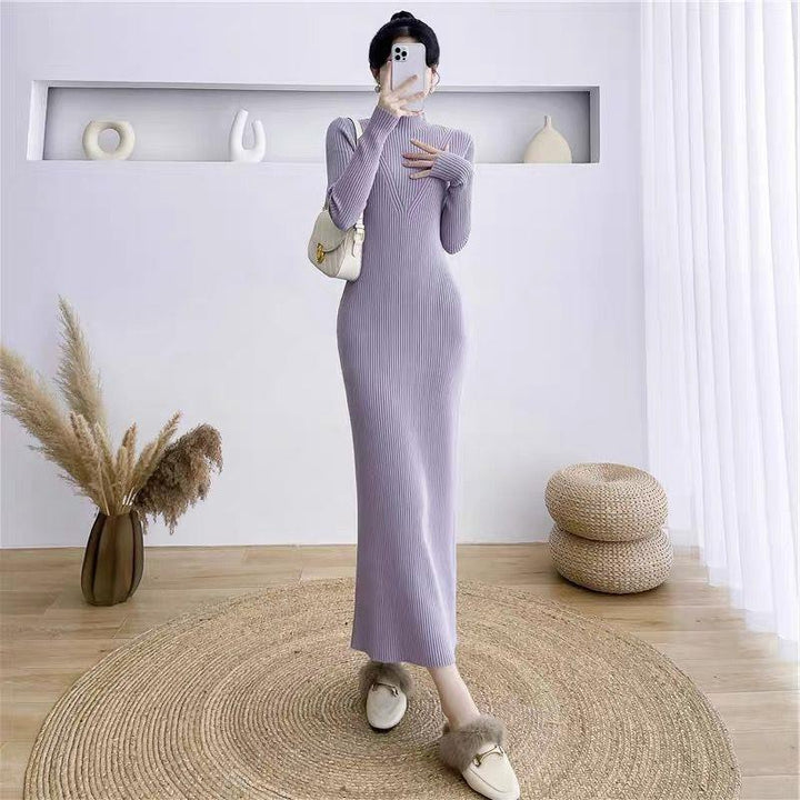 Damen Elegantes Strickkleid mit hohem Kragen und strukturiertem Design Drune