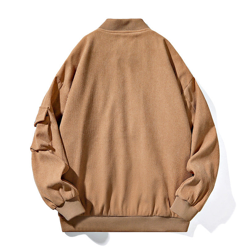 Herren Bomberjacke im Cordstruktur-Look mit Utility-Ärmeltasche, verdecktem Reißverschluss & gerippten Bündchen Drune