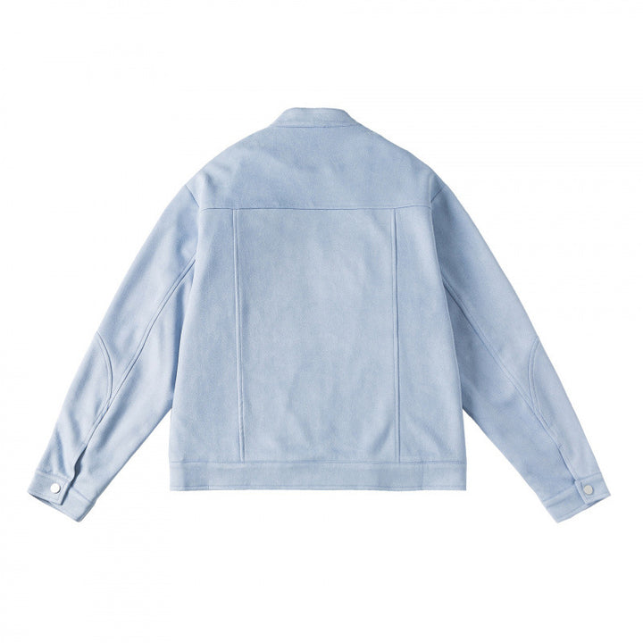 Unisex Kurzgeschnittene kastige Velours-Blousonjacke mit Stehkragen und Brustreißverschlüssen Drune