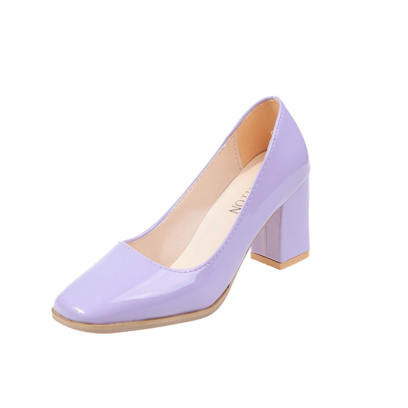 Damen elegante Pumps mit quadratischer Zehenkappe und hohem Blockabsatz Drune