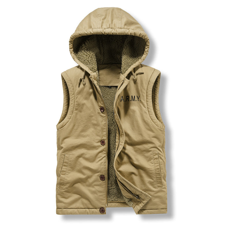 Herren Gefütterte Kapuzenweste mit Teddyfleece, Reißverschluss und Druckknopfleiste Drune